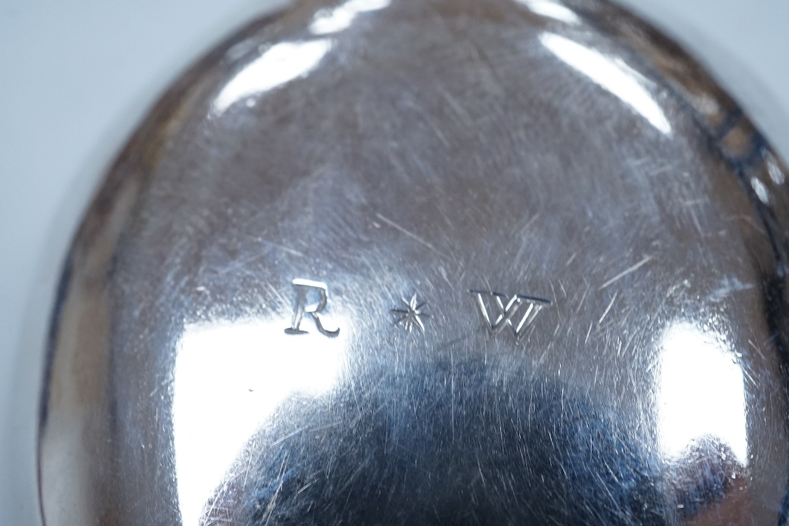 A George II silver pap boat, with engraved initials, marks rubbed, 10.7cm.
